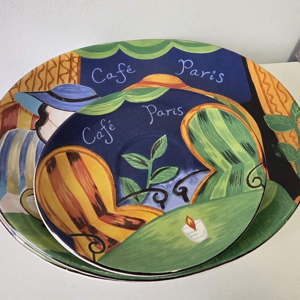 Sango Cafe Paris Set of 4 Dinner Plates And Saucers Stoneware 4914